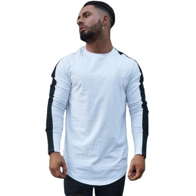 China Custom Fit Curve Edge Panel Stripe Contrast Stripe Muscle Man Muscle Man Anti-wrinkle Long Sleeve Logo T-Shirts for sale