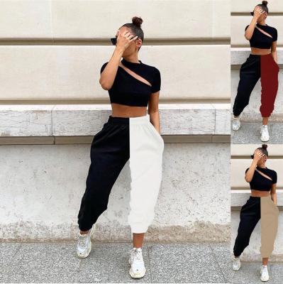 China 2020 Anti-Wrinkle Hip Hop Women's Fashion High Waist Pants Contrast Color Stitching Radiated Casual Pants Girl Plus Size Streetwear for sale