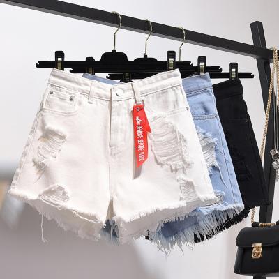 China Summer Viable Tassel Ripped Denim Shorts Blue White Black Skinny High Waisted Women Casual Hole C12957 for sale