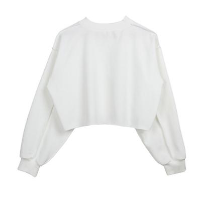 China Custom Logo Loose Long Sleeve White Women Anti Shrink Blanket Cropped Top Hoodie for sale