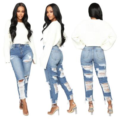 China Wholesale Viable Drop Clothing Plus Size High Waist Ladies Denim Blue Jeans Pants For Women for sale