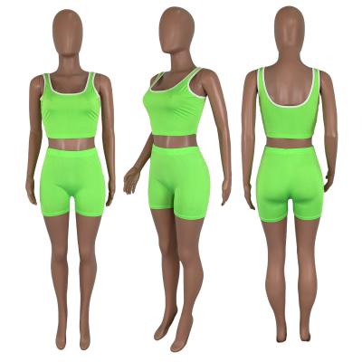 China Durable Solid 2 Piece Biker Shorts Set Two Piece Set Women Sportswear Womens Biker Shorts Pants Tracksuits for sale