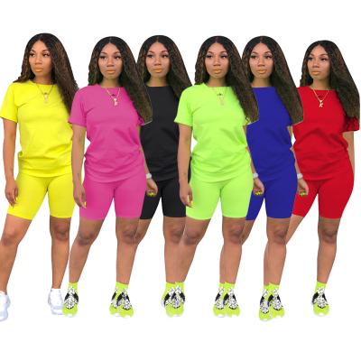 China Hot Selling 16 Colors Breathable Women's Clothing Set Two Piece Set Wholesale Casual Sports Cycling 2 Piece Women Set Women Shorts Set for sale