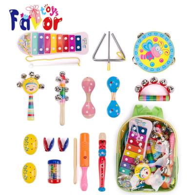 China 12 Different Kinds Wholesale Kids Educational Wooden Percussion Toy Musical Instrument With Backpack for sale