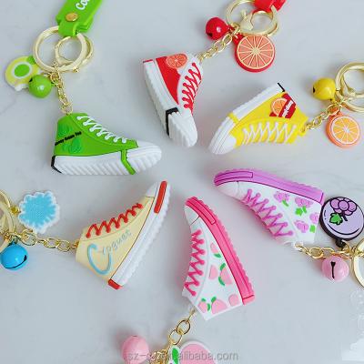 China Mini Fruit Charm Fruit Running Sports Sneaker Keychain Waterproof Cute Shoe Keychain PVC 3d Kawaii Lanyard Bag Decoration Shoe Key Chain for sale