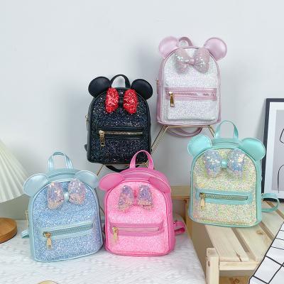 China Other 2022 Fashion Popular Selling Kids Girl Cute 3d Cartoon Sequin Pink Blue Ears Bow Backpack Sequin School Mini Backpack for sale