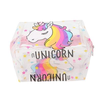 China Customized Professional Eco-friendly Size Rainbow White Clear Horse Makeup Storage Cosmetic Bag For Women for sale