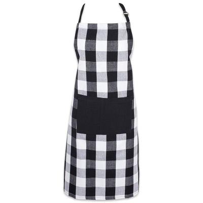 China Adjustable Reclycled Cotton Buffalo Check Plaid Cooking Kitchen Apron Custom Print for sale