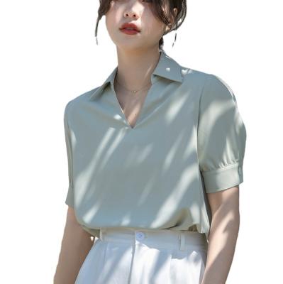 China 2022 new anti-pilling design sense white short-sleeved niche puff-sleeved chiffon top dress female summer v-neck professional shirt for sale