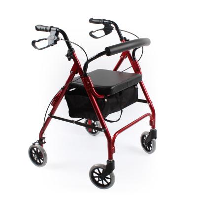 China OEM 4 Legs Elderly Foldable Walker Outdoor Shopping Cart Walking Aid With Wheels Basket Seat for sale