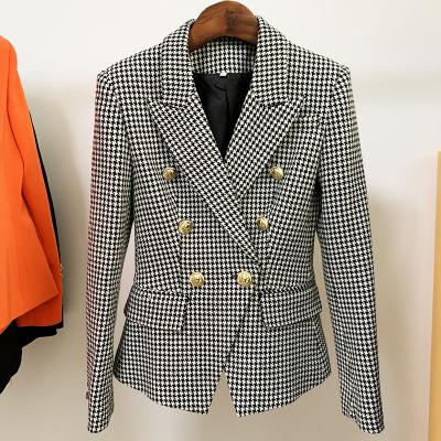 China IN-STOCK 2022 Newest Designer Jacket Women Breathable Lion Buttons Double Breasted Tweed Houndstooth Blazer for sale