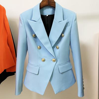 China HIGH STREET Breathable Designer Jacket Fashion Women 2022 Newest Lion Buttons Blazer Baby Blue Double Breasted Classic Slim Fitting for sale