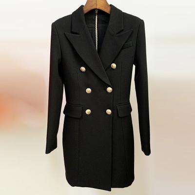 China New Fashion IN-STOCK Stylish Women Designer Breathable Long Sleeve Notched Collar Lion Buttons Double Breasted Blazer Dress 2022 for sale