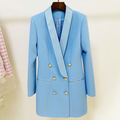 China Breathable IN Newest Designer 2022 Lion Buttons Shawl Collar Long Double Breasted Blazer CURRENT Fashion Women Blazer Dress for sale