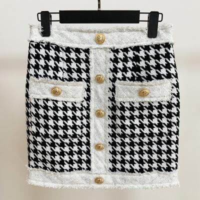 China WHOLESALE Newest 2022 Autumn Winter Designer Breathable FACTORY Houndstooth Fringed Tweed Baroque Skirt Women Mini Skirt for sale