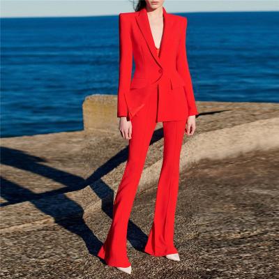 China 2022 New Fashion Designer Women'S HIGH QUALITY Breathable Single Button Blazer Red Rocket Pants Suit Blazer Suit Set for sale