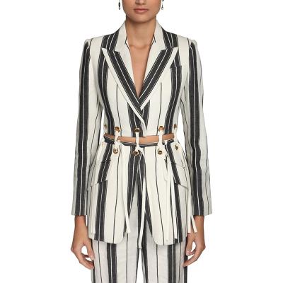 China 2022 Newest Designer High Street Designer Women's Runway Suit Set 2022 High Street Women's Striped Breathable Detachable Print Blazer Pants Suit Set for sale