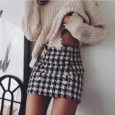 China 2022 New Fashion HIGH STREET Runway Skirt Women Designer Mini Skirt Lion Buttons Double Breasted Tweed Wool Breathable Houndstooth for sale