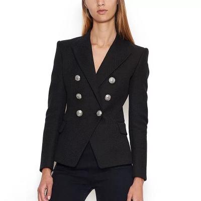 China Breathable Design Classic Black Colored Elegant Luxury Slim Fit Double Breasted Office Jacket Ladies Formal Casual Blazers For Women for sale