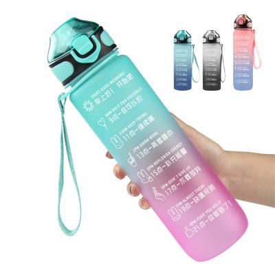 China 1000ml Gradient Viable Creative Space Cup Portable Plastic Frosted Outdoor Sports Bouncing Water Bottle With Weather Maker for sale