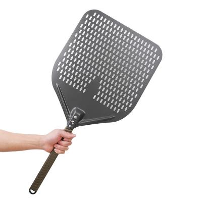 China Large 12 Inch Disposable Aluminum Long Skin Pizza Peel With Long Handle Pizza Paddle Spatula Non-Stick Round Pan Baking Turner for sale