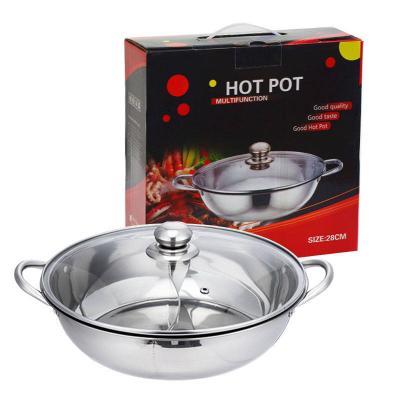 China Hot sale viable thickened stainless steel hot pot soup pot with binaural lid for induction cooker for sale