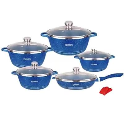 China Hot Sale 12pcs Viable Non-stick Ceramic Cookware Set Die Cast Marble Stone Coating Pots And Pans With Gift Box for sale