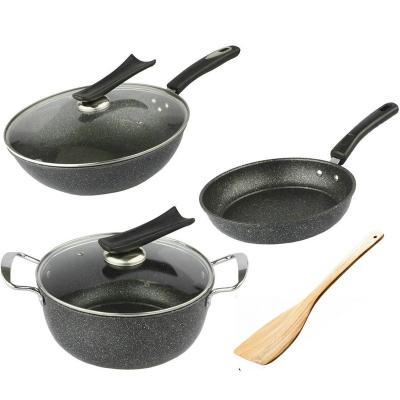 China Non-stick Flat Iron Pan Maifan Stone Pot Frying Pan Cookerware Household Set 4pcs Multifunctional Viable for sale