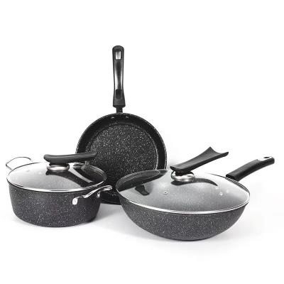 China Viable hot sale medical stone wok pan frying pan three-piece non-stick thickened saucepan for sale