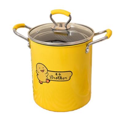 China New Design Multifunctional Deep Fryer Occasional Frying Pot with Basket and Lid Japanese Style Mini Fryer Yellow for sale