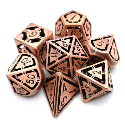 China Simple and Modern Dungeons and Dragons DnD TRPG COC Board Game Metal Hollowed-Die Set for sale