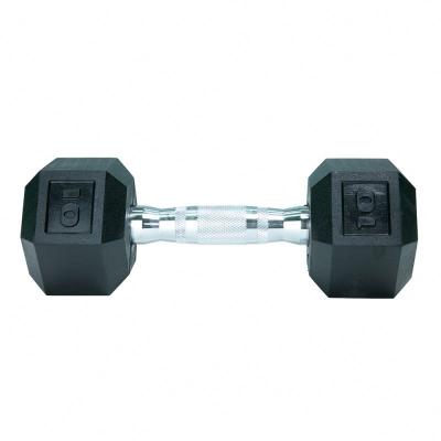 China Anti-Slip Power Training Equipment Gym KMD 10kg Cast Iron Rubber Coated Steel Dumbbells In Pounds Hexagon Hex Dumbbell Set for sale