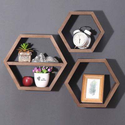 China Storage Square Shelves Wall Shelf Wall Mounted Rustic Wood Set 3 Shelf Decoration Wooden Wall For Living Room for sale