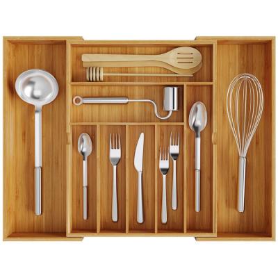 China Expandable Bamboo or Custom Kitchen Drawer Flatware and Bamboo Tray of Silverware Organizer Cutlery for Stylish Kitchen for sale