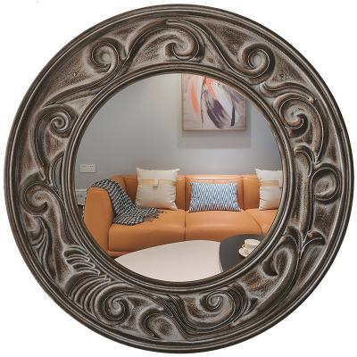 China Rustic Style Wooden Mirrors Vintage Round Mirror Decor Wall 60cm Accept Custom Order for sale