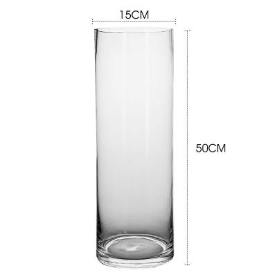 China Factory direct sales thick clear glass of cylinder minimalist tall glass vase for sale