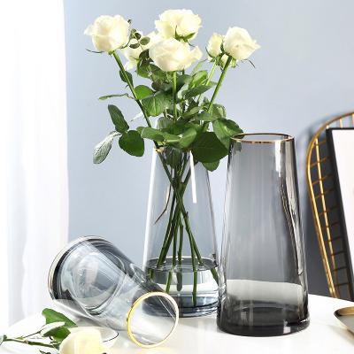 China Hot-selling European-style minimalist cylinder tall clear glass flower vase suitable for wedding centerpiece home decoration for sale