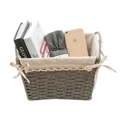 China Eco-friendly Handmade Gray Color Paper Rope Twine Organize Storage Baskets 29x22x19cm for sale