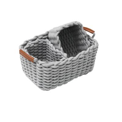 China Gray And White Logo Folding Rope Wire Weave Storage Basket Customizable 100% Cotton for sale