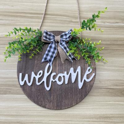 China Custom Europe Round Front Entrance Reception Wall Sign Plaque Wooden Board Decorations For Home for sale