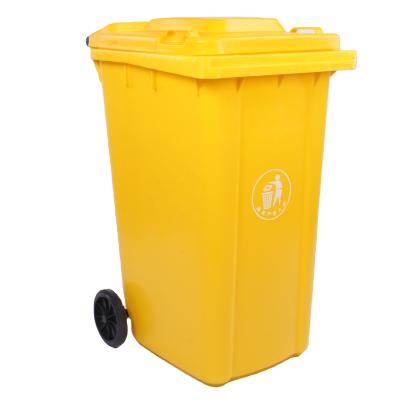 China High quality yellow color plastic trash can viable in pubilc with wheels for sale