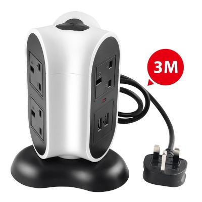 China Overload Protection Extender Lead With USB Power Strip Tower 5 Outlet 2 USB Ports Extend Protected Extension Lead 9.8ft Cord for sale