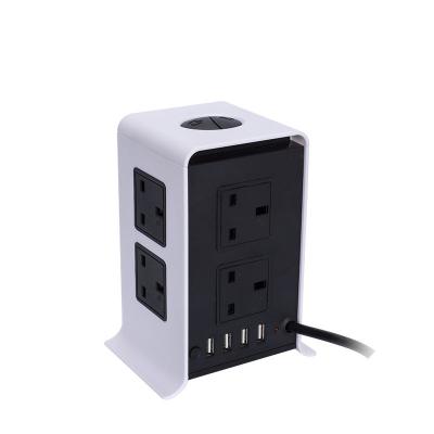 China Tower 8 Vertical Vertical 4 Plug Space Saving Design USB Charger Protector Multi-outlet Smart Power Strip for sale