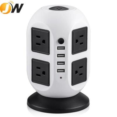 China Overload Protection Extension Lead Socket 8 Way Outlet Surge Protector Tower Power Strip With 4 USB Charging Ports for sale