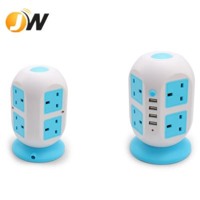 China Vertical Overload Protection Tower 8 Way Power Extension Socket +4USB Overload Lead Protected Socket for sale