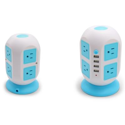 China Overload Protection FCC Certificate Two Layer Small Vertical Multi Tower Outlet Desktop Socket With EG /EU/CN Plug And 2M Power Line for sale