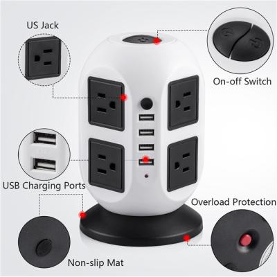 China Overload Protection Many Color Two Layer Small Vertical Multi Tower Outlet Desktop Socket With EG /EU/CN Plug And 2M Power Line for sale