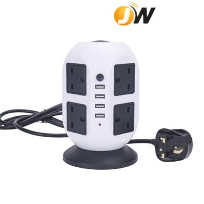 China Overload Protection Tower Power Strip 8 Outlets with Smart 4 USB Power Strip Power Outlet Strip 6.5ft/2M Extension Cord (5V, 2.1A) for sale