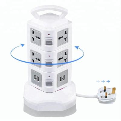 China Retractable Cable Extension Lead with USB Slots, Vertical Tower Power Strip 10 Way Outlets with 4 USB Ports Electrical Outlet for sale