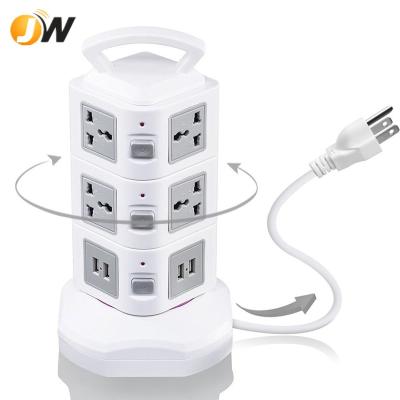 China Overload Protective Tower Power Strip with Different Switches, 4 Rotatable USB Ports 10 Outlets with 6.5ft Retractable Cord Vertical Surge Protector for sale